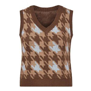 Neon Soul Houndstooth Sweater Vest Women’s M Brown Beige Blue Retro Preppy Knit